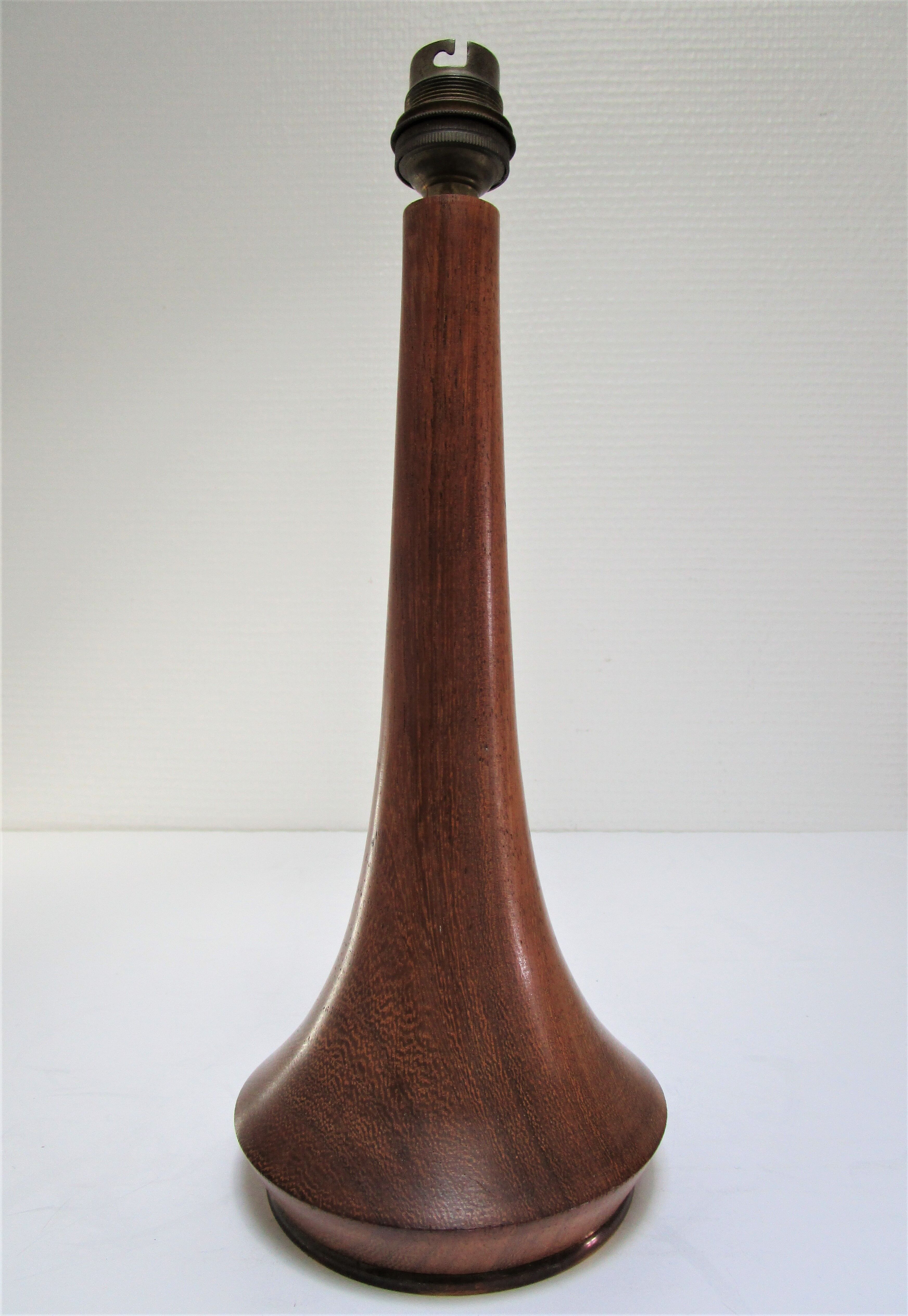 Pied de lampe bois exotique précieux laiton années 60