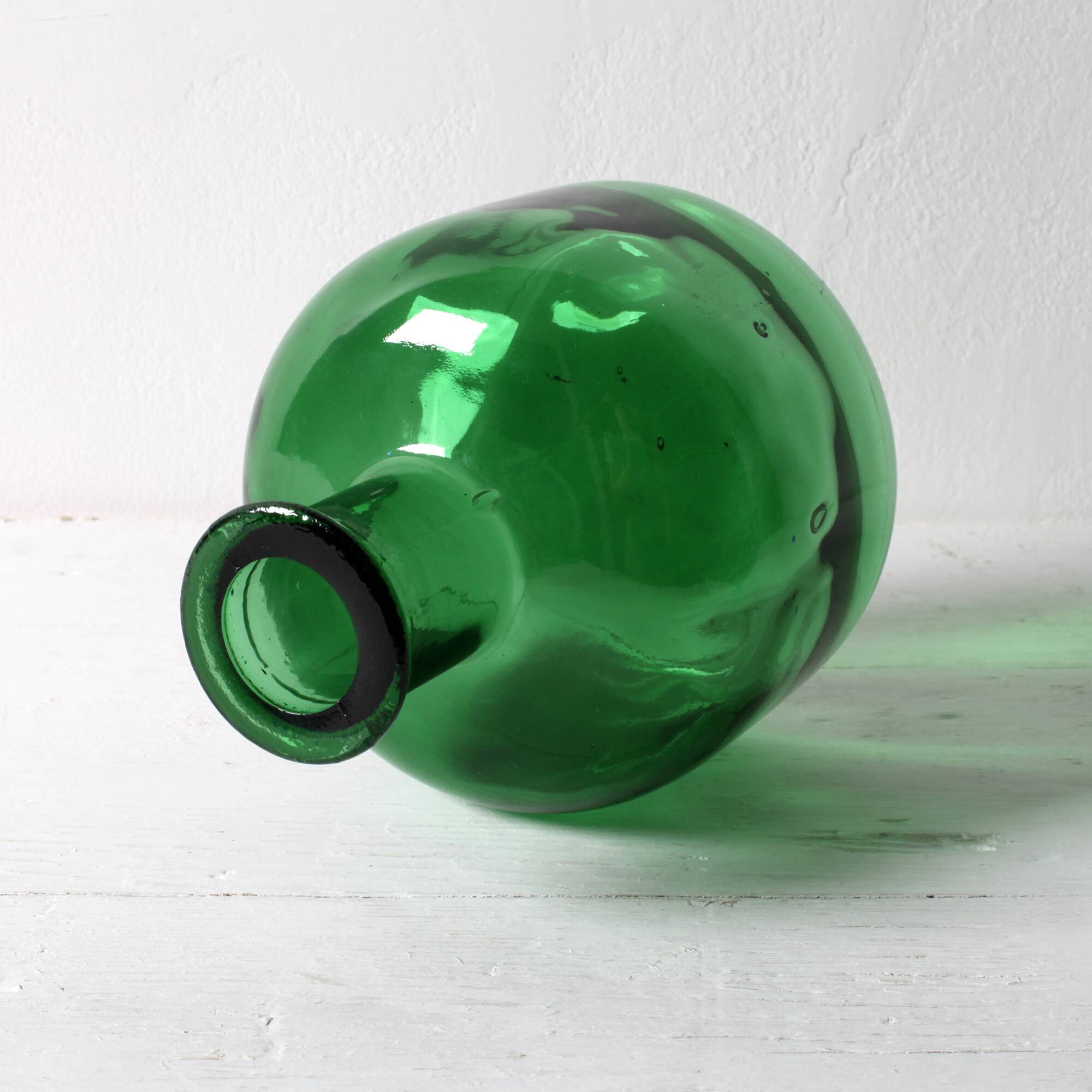 Emerald Green Glass Decanter / Genie Bottle with Stopper / Empoli / 1960s