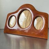 Cadre triple ancien art déco en bois d'acajou 22 x 29 cm verre convexe