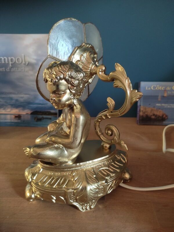 Bedside lamp Angel flower petals mother-of-pearl base alloy cast iron gilded