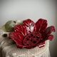 Woven ceramic basket with petals in oxblood slip / baroque style, eclectic