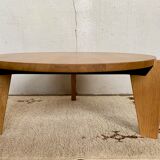 Table basse Jean Prouve en chêne massif diamètre 80cm Edition Vitra