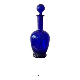 Blue molded glass carafe