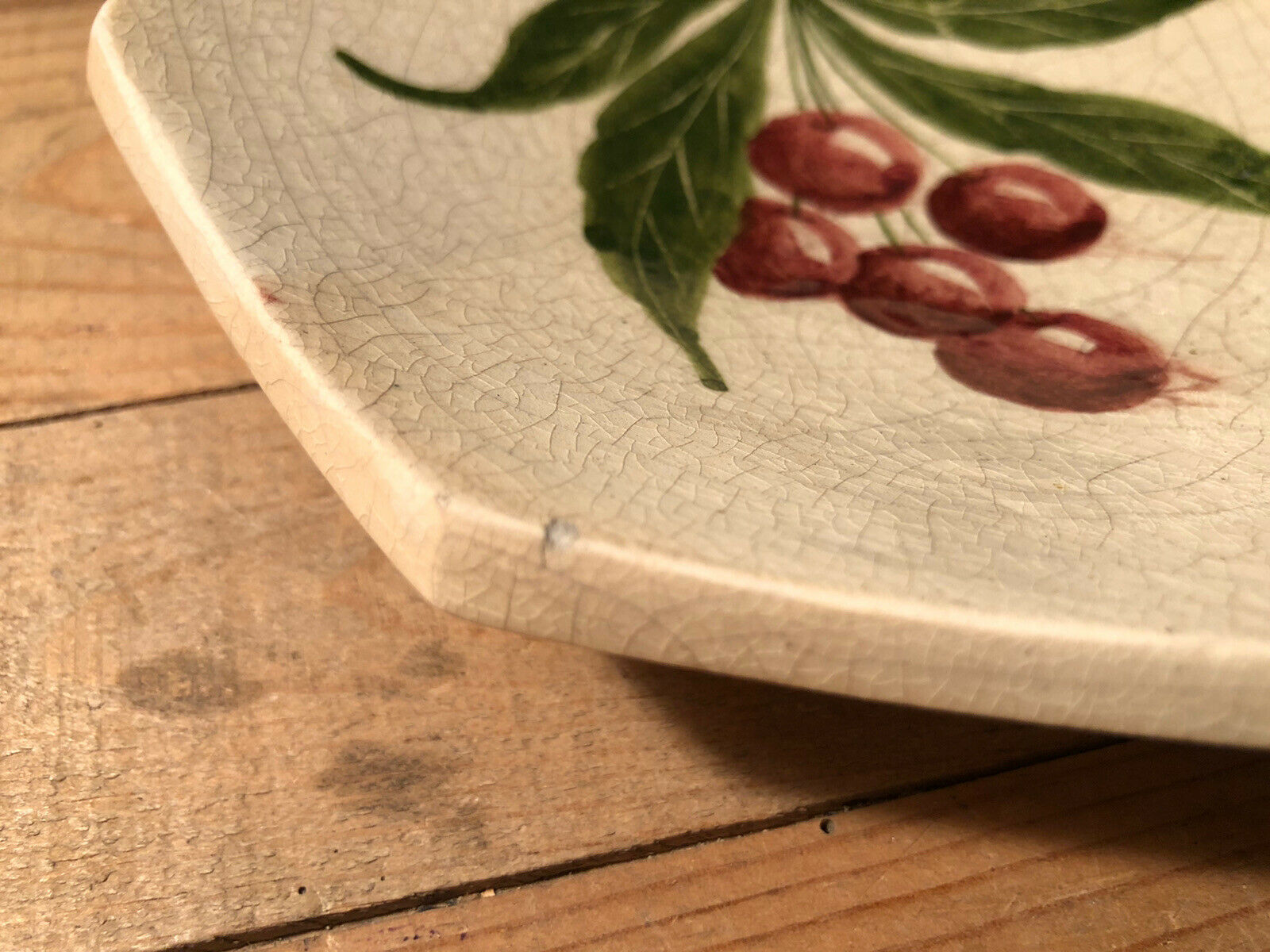 Empty cup pocket in cracked earthenware cherry decoration signed Lauray