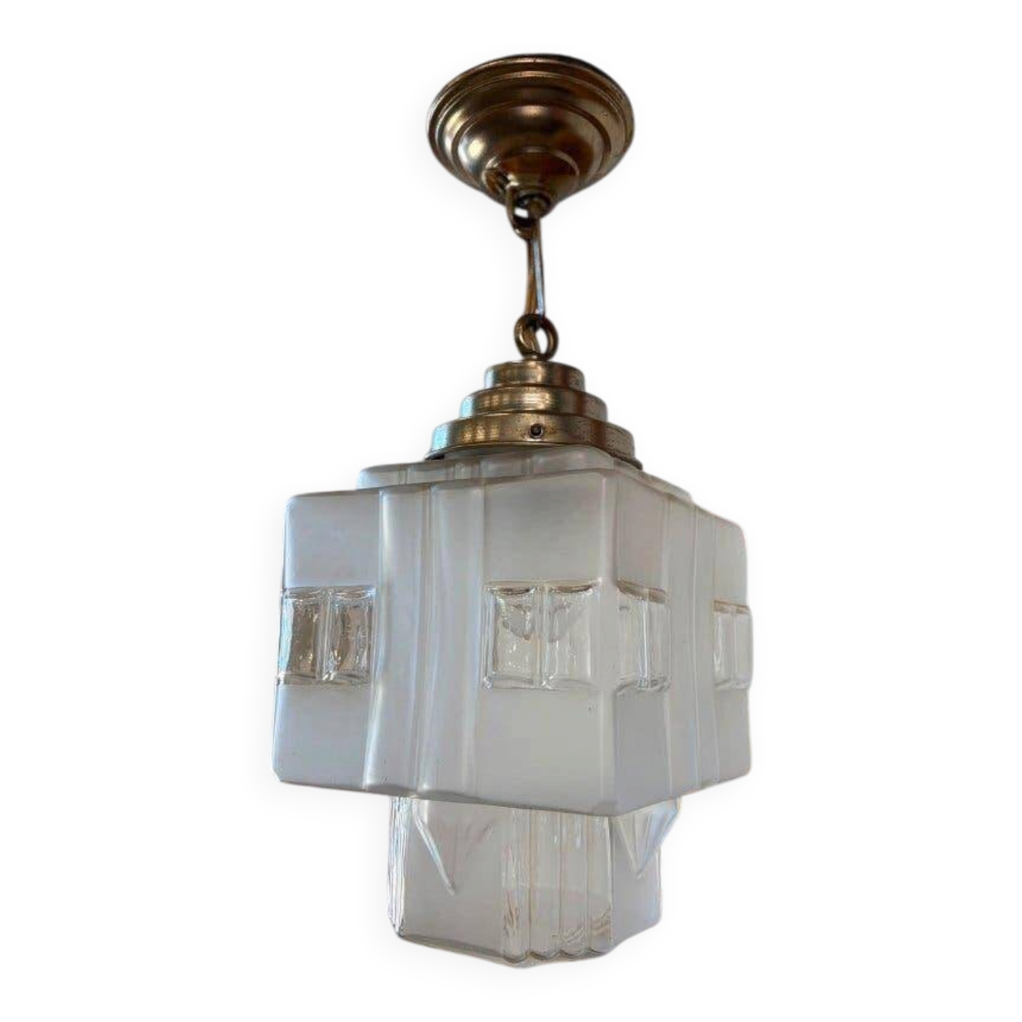 Vintage Art Deco glass pendant / skyscraper chandelier