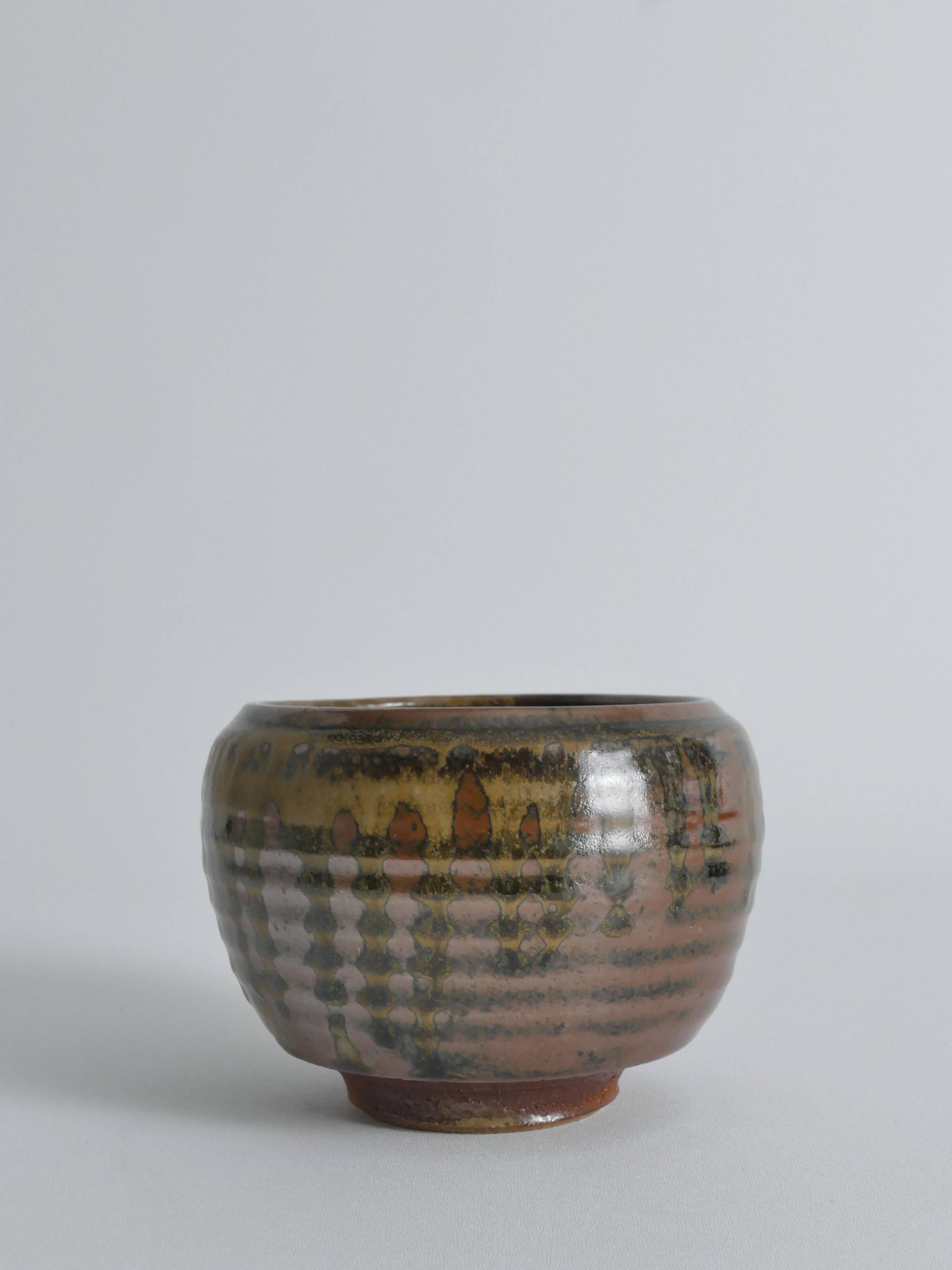 Midcentury-Modern Stoneware Bowl Dripping Motif in the Style of Margaret Rey