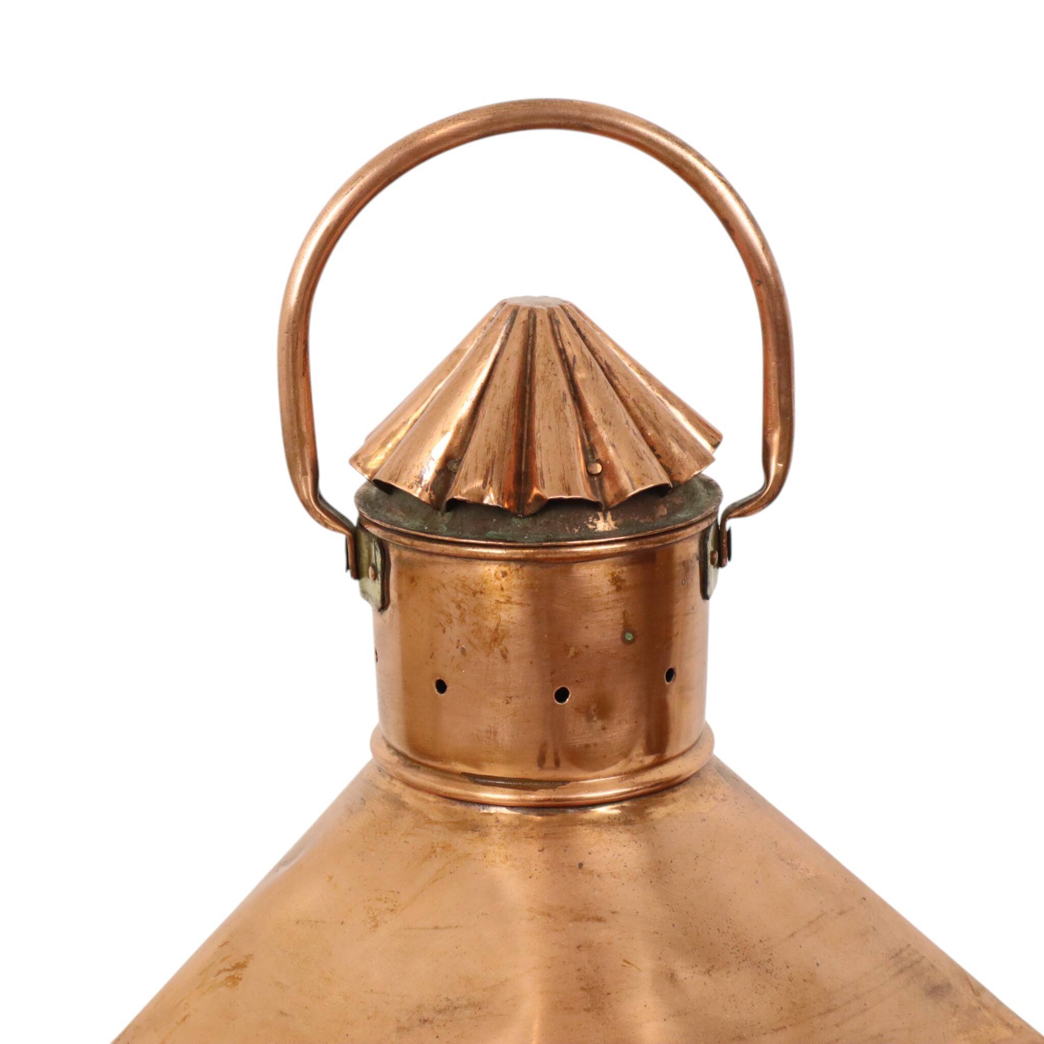Large Vintage Ship's Lamp Red Copper Fresnel Lens 49cm