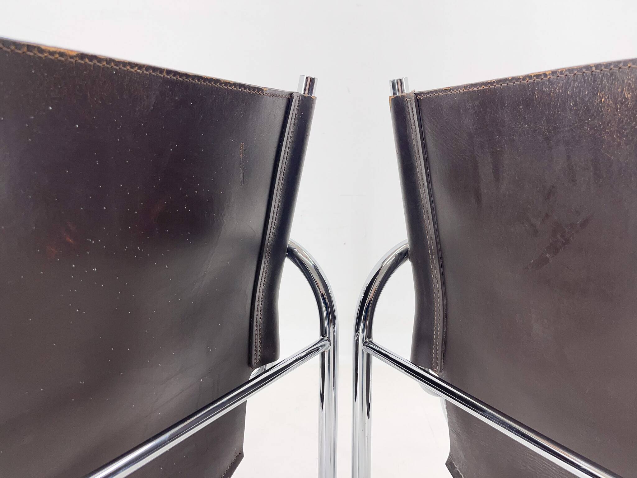 Pair of 1970s Vintage Hans Eichenberger Leather & Chrome Lounge Chairs, Labeled