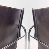 Pair of 1970s Vintage Hans Eichenberger Leather & Chrome Lounge Chairs, Labeled