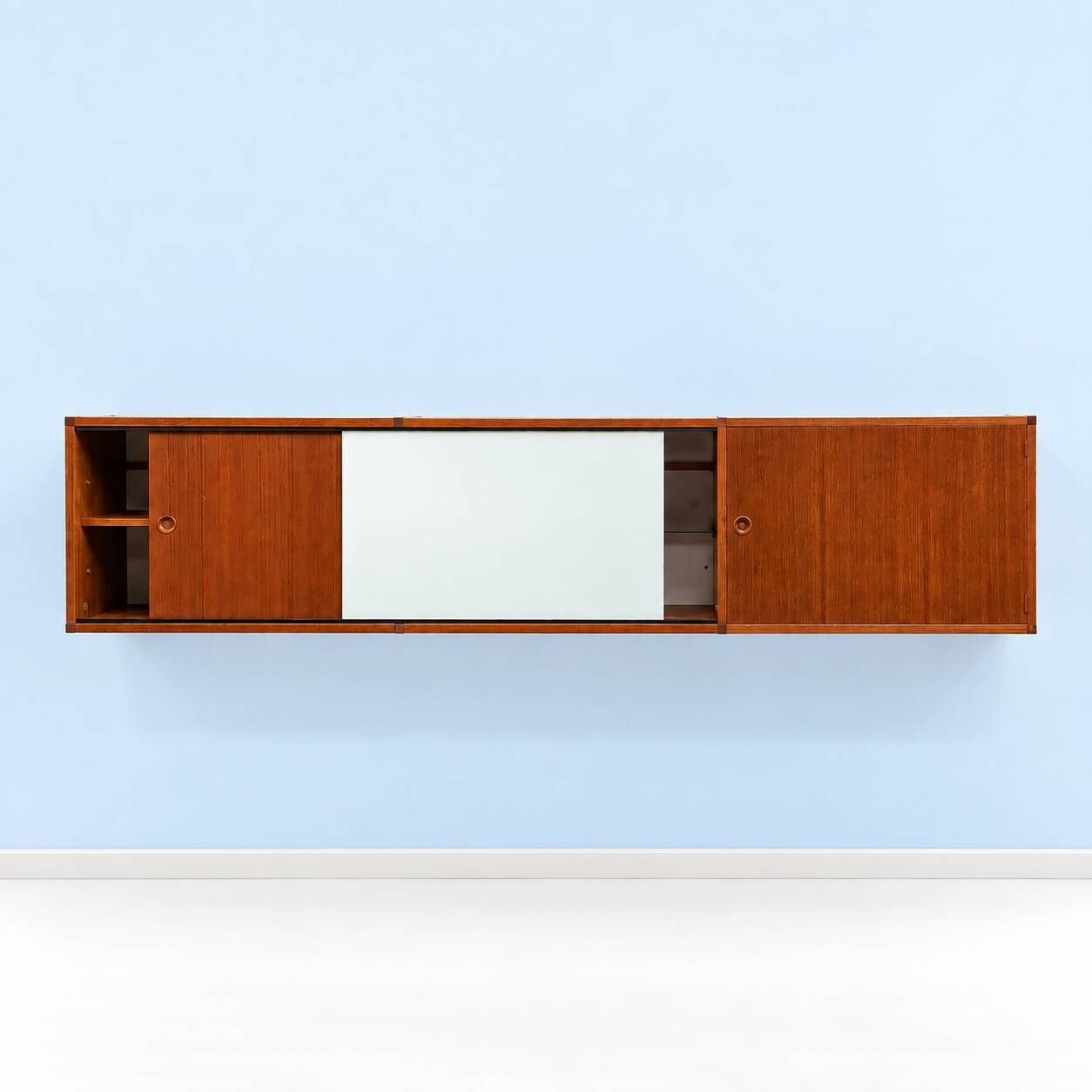 A.R.P. – Wall-mounted furniture in teak and opaline glass, 1950s