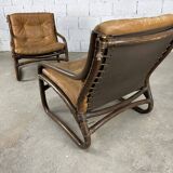 Vintage bamboo and leather armchairs from the 60s