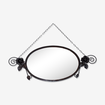 Beveled art nouveau wrought iron mirror