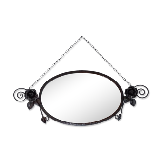 Beveled art nouveau wrought iron mirror