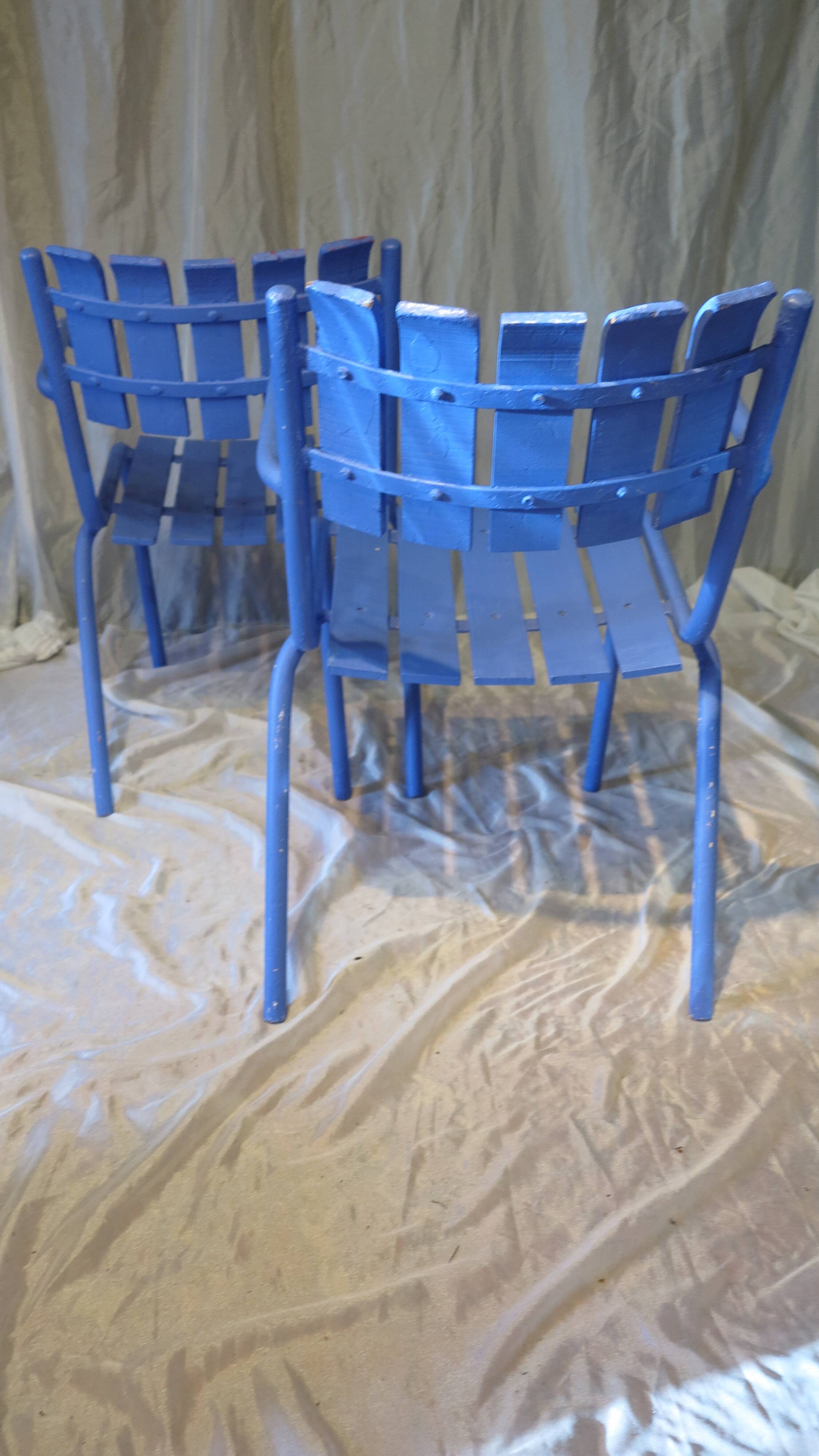 Pair of ultramarine blue garden or patio armchairs