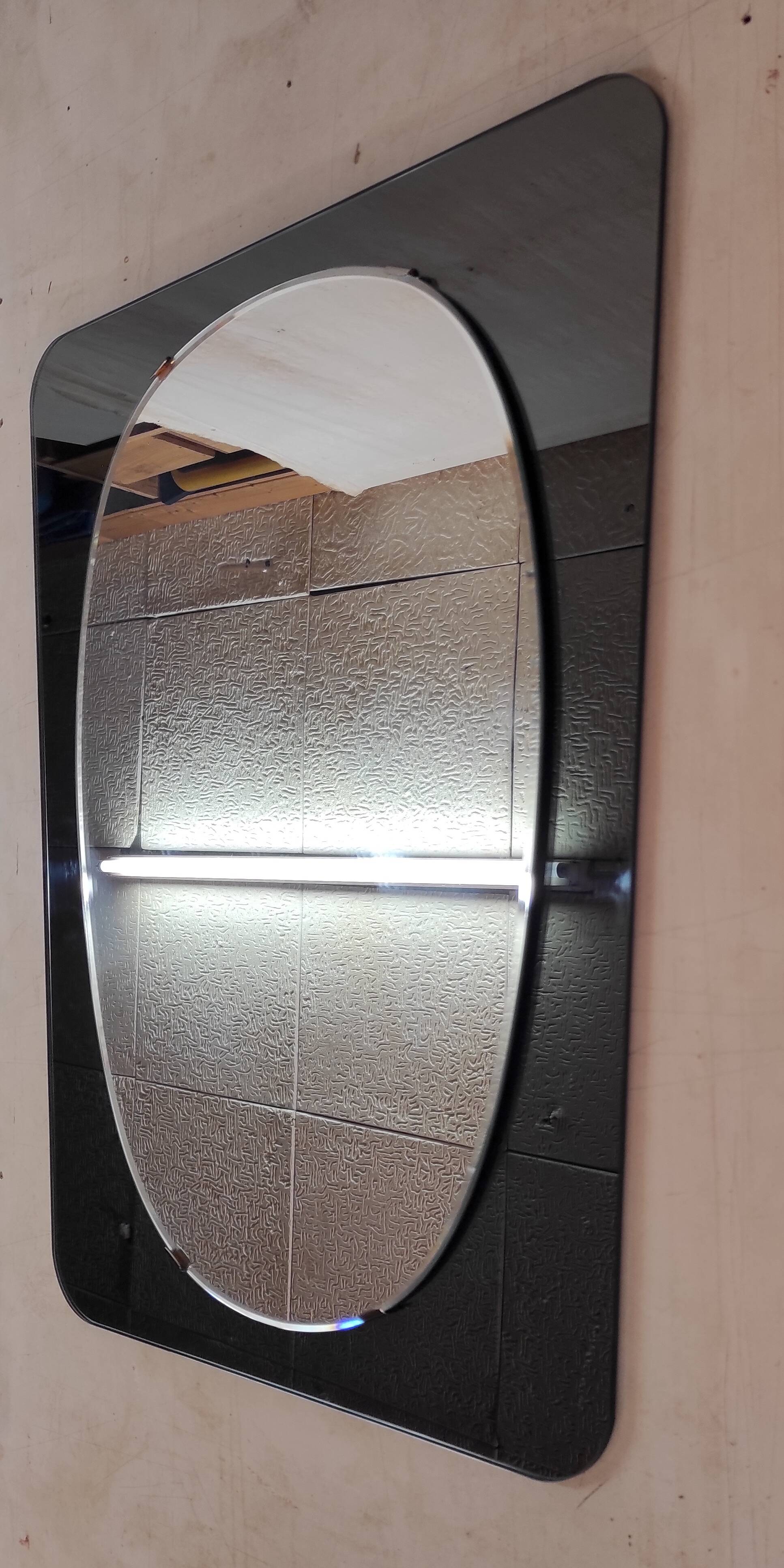 Smoked glass and white designed mirror with a freeform irregular shape - 1960s/70s