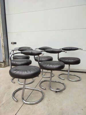 Set of 6 leather Cobra chairs by Giotto Stoppino, 1975