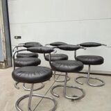 Set of 6 leather Cobra chairs by Giotto Stoppino, 1975