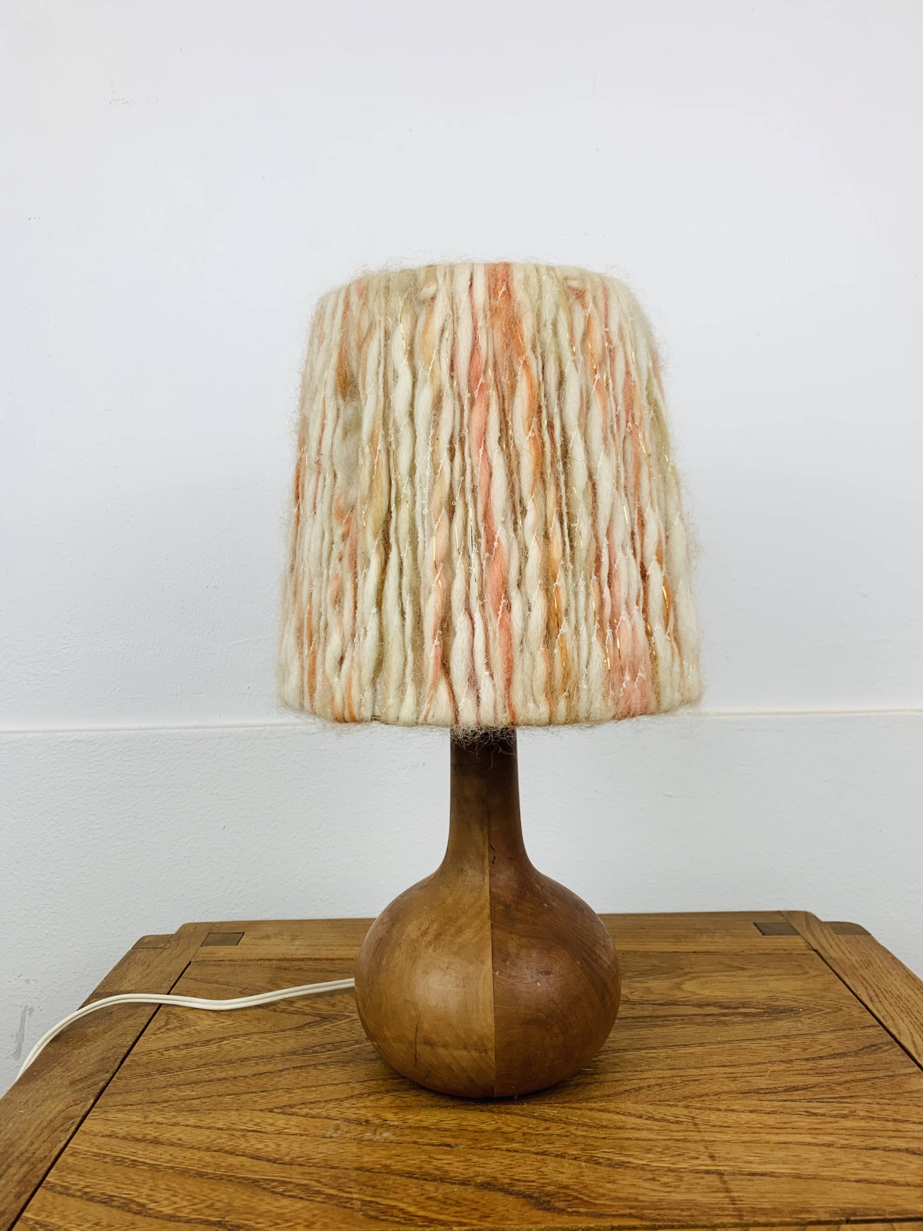 Wooden ball lamp with wool lampshade, 1960s