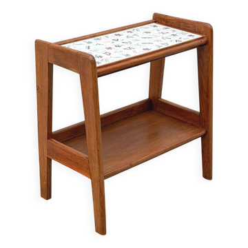 Table d'appoint en bois et céramique, France 1950