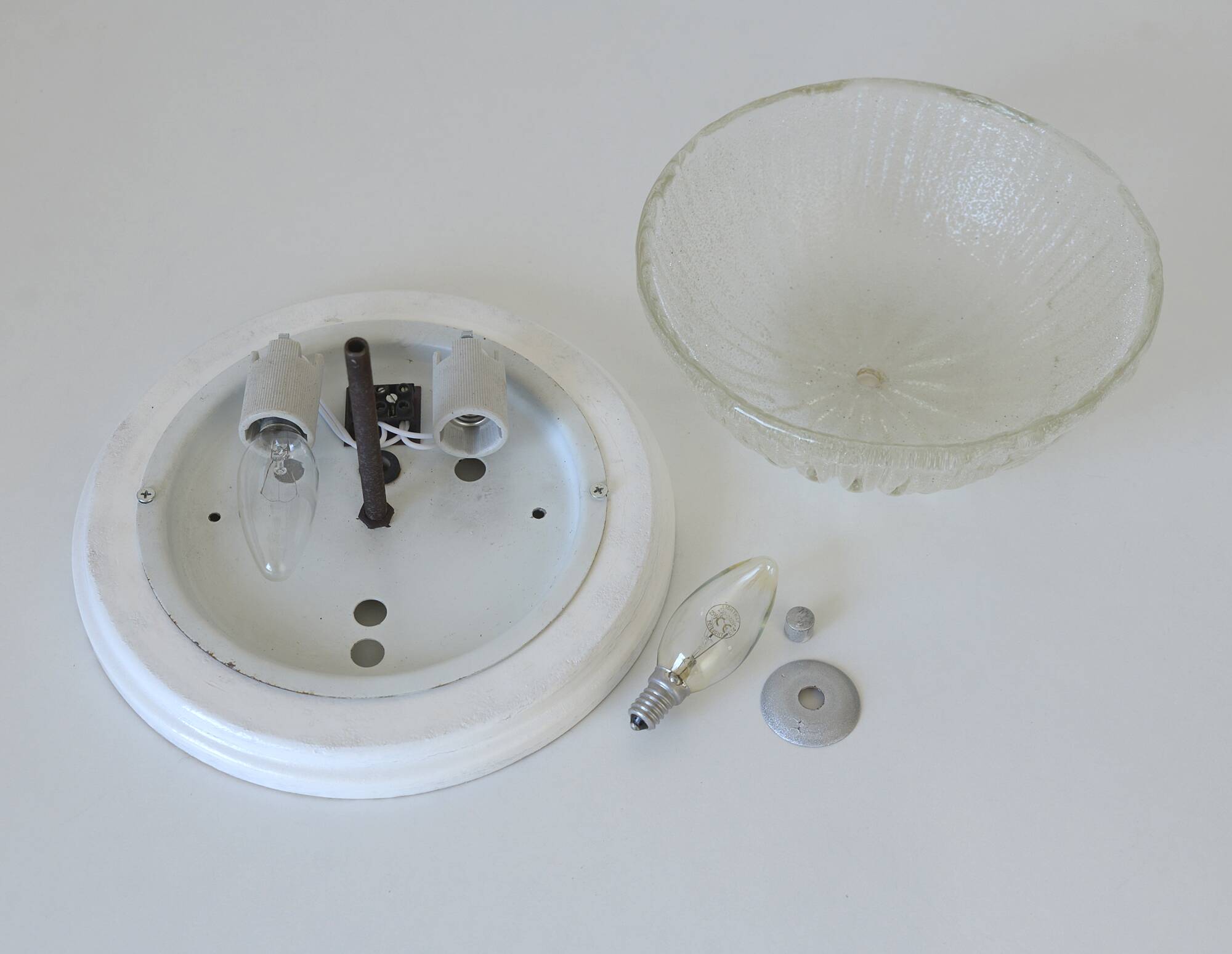 Vintage sconces set of 2 ceiling flush mount lights ice glass Austria 1970s