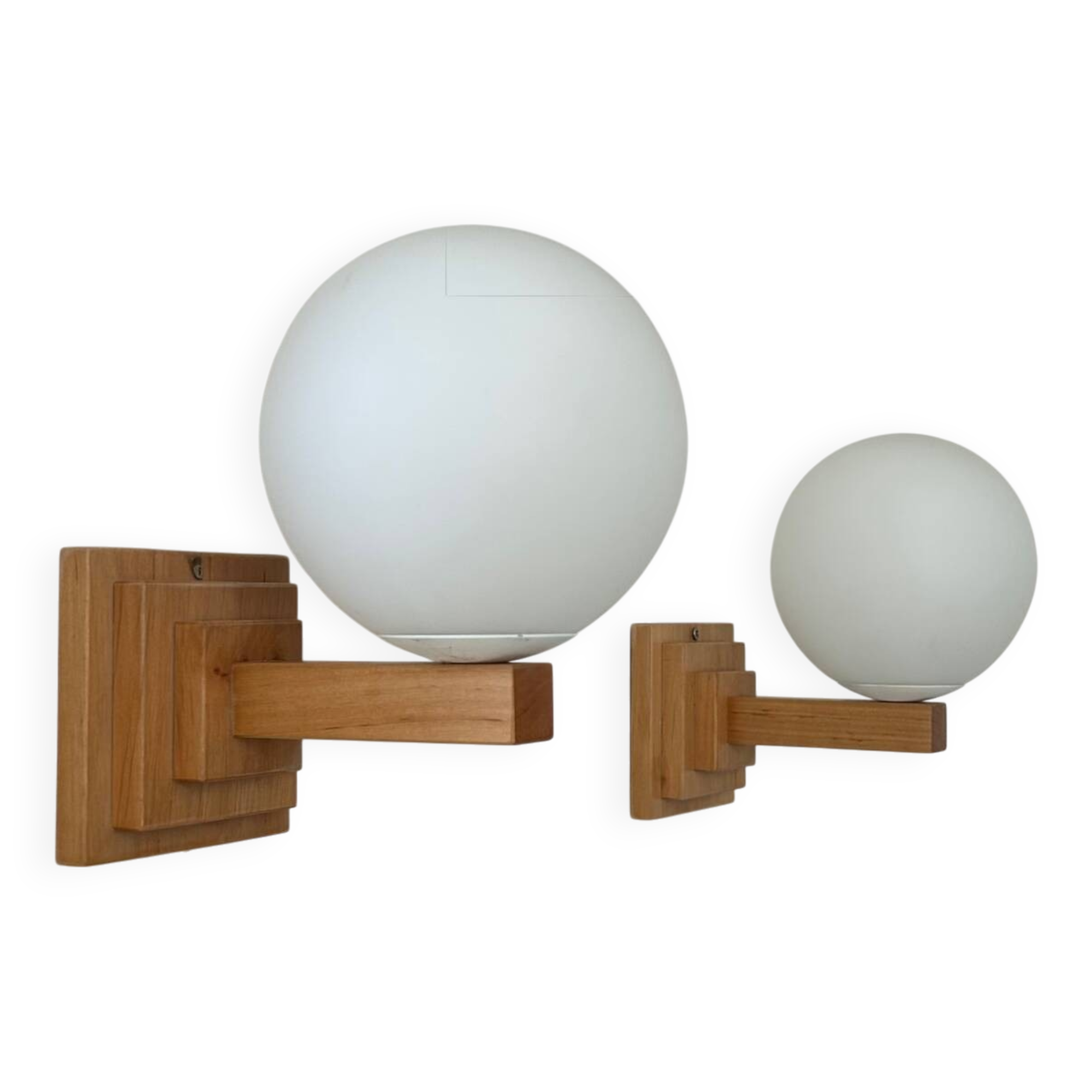 Pair of vintage wall lights, oak and opaline, France 1960