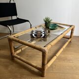 Table basse en bambou rotin et verre