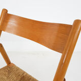 Set of 2 vintage folding chairs in beech and rush