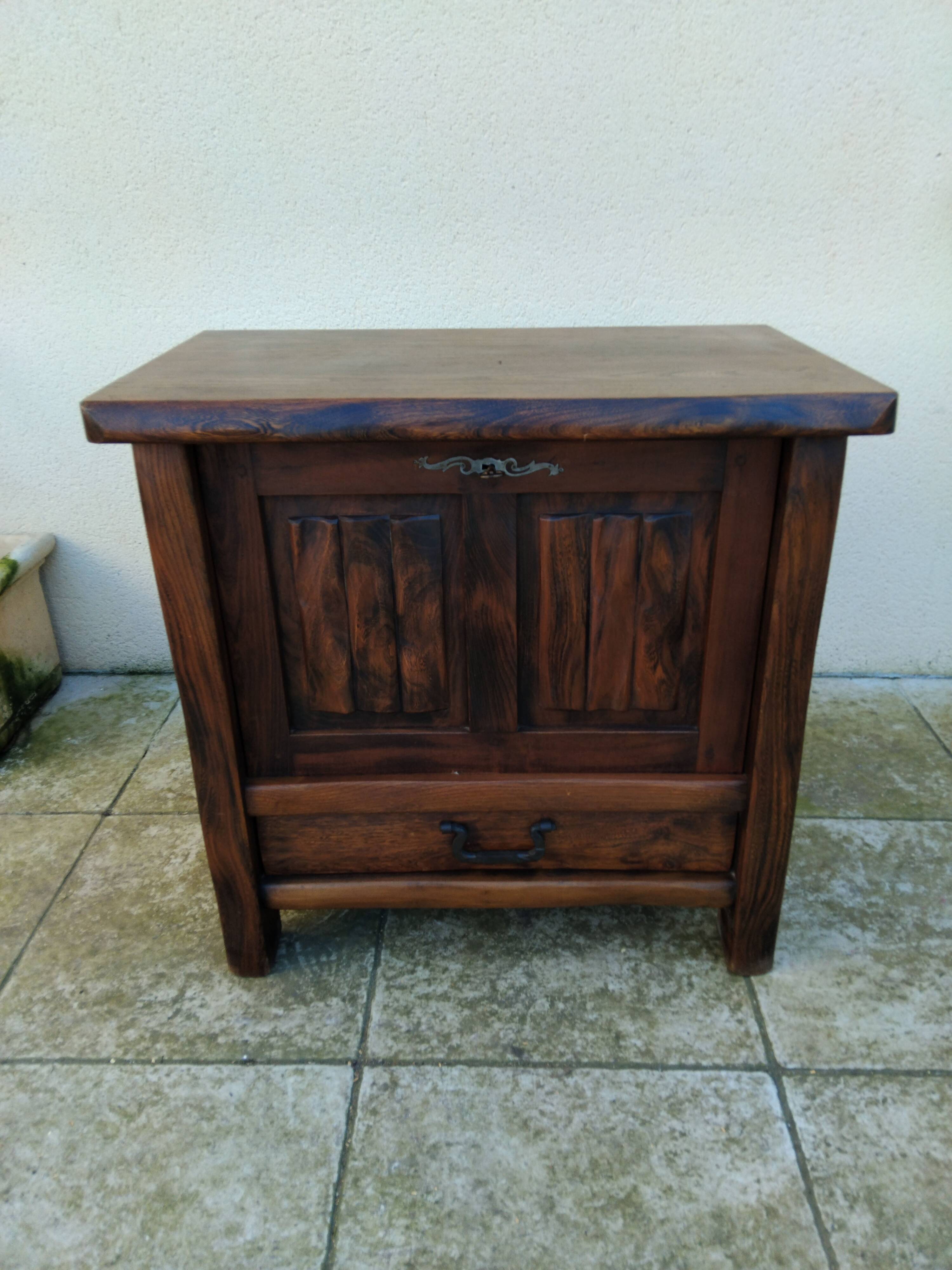 ARANJOU vintage solid elm brutalist bar cabinet