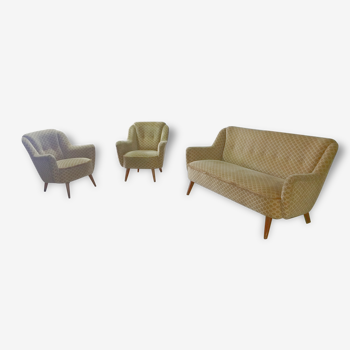 Set canapé sofa + 2 fauteuils années 50 60 d'epoque