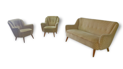 Set canapé sofa + 2 fauteuils années 50 60 d'epoque
