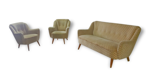 Set canapé sofa + 2 fauteuils années 50 60 d'epoque