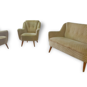 Set canapé sofa + 2 fauteuils années 50 60 d'epoque