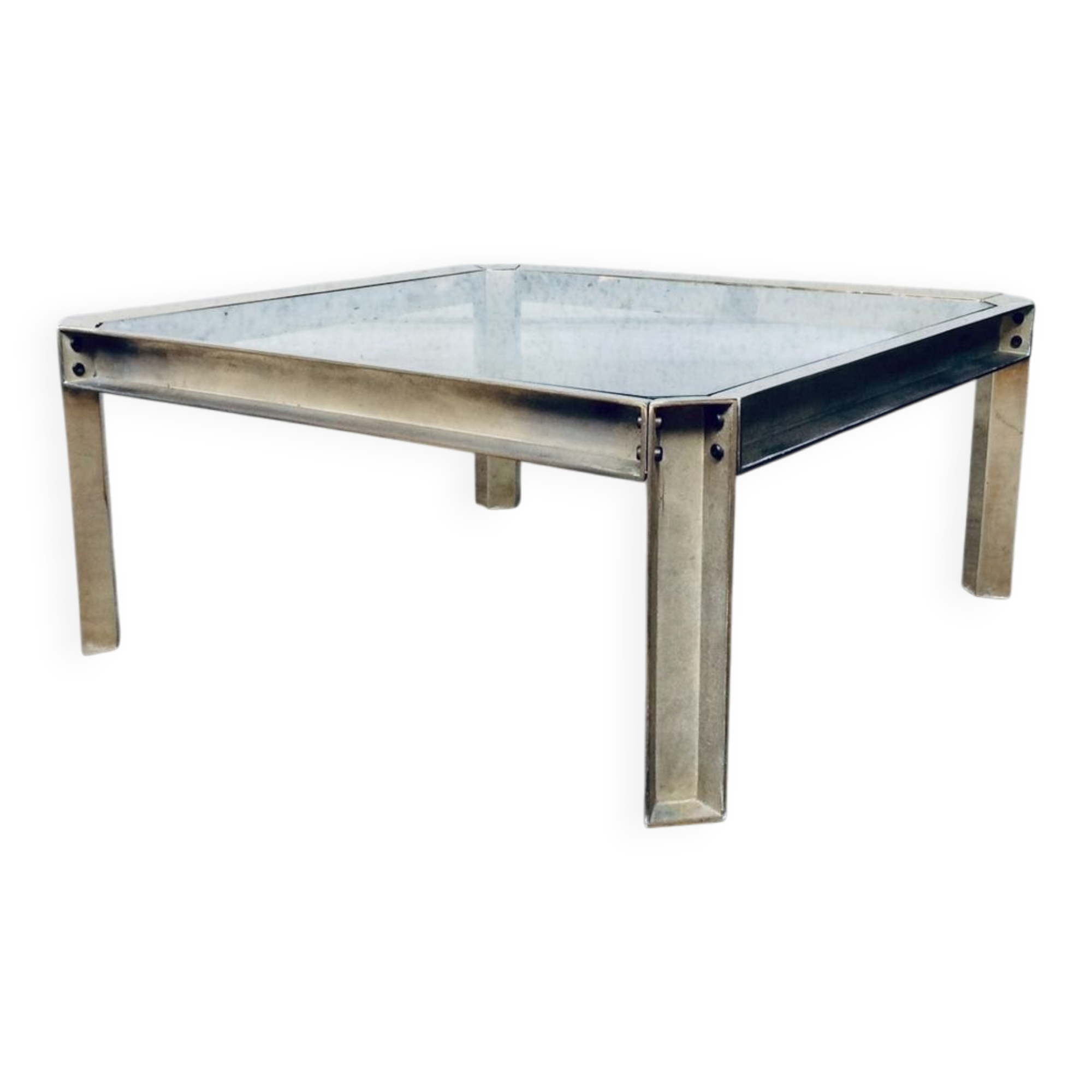 Brass and Glass Square Coffee Table by Peter Ghyczy, 1970s