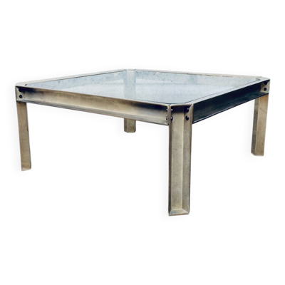 Brass and Glass Square Coffee Table by Peter Ghyczy, 1970s