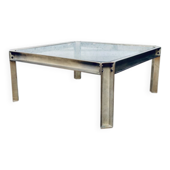 Brass and Glass Square Coffee Table by Peter Ghyczy, 1970s