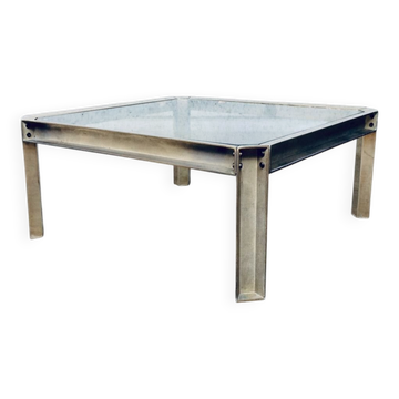 Brass and Glass Square Coffee Table by Peter Ghyczy, 1970s