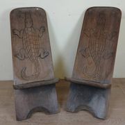 Central Africa circa 1950: pair of exotic wood chairs decorated with crocodile sculptures
