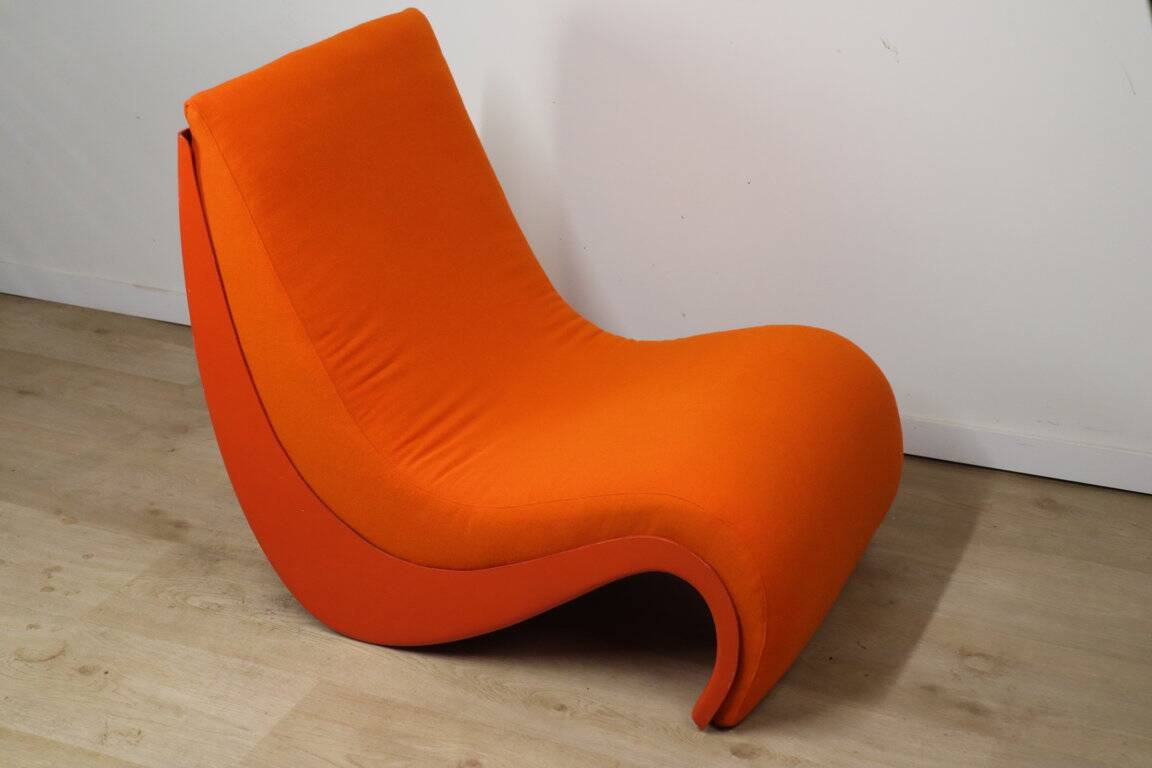 Vintage organic armchair in orange fabric and fiber, 1970