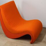 Vintage organic armchair in orange fabric and fiber, 1970