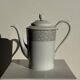 Bavarian porcelain teapot from Germany with blue frieze and flower lid H23