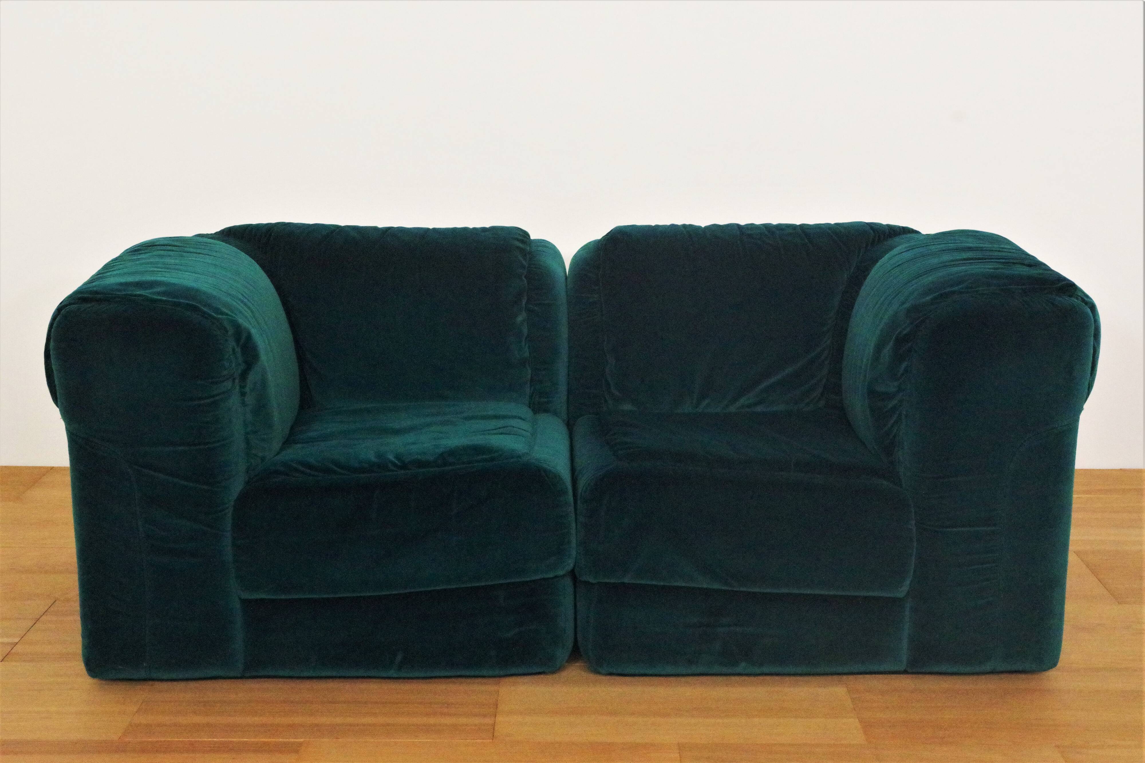 Fauteuils en Chenille de Seven Salotti, 1970s, Set de 5