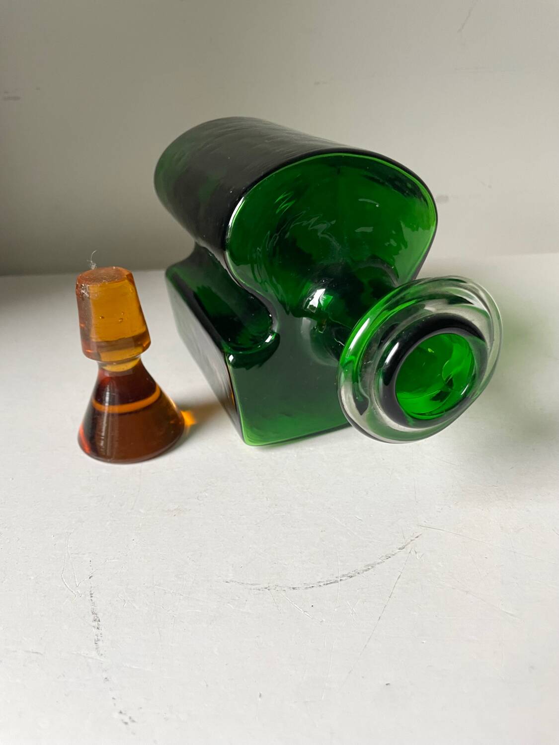 Holmegaard Dark Green Vintage with orange cap Decanter Danish