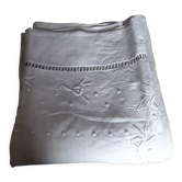 Drap blanc 2 personnes en coton brodé de roses
