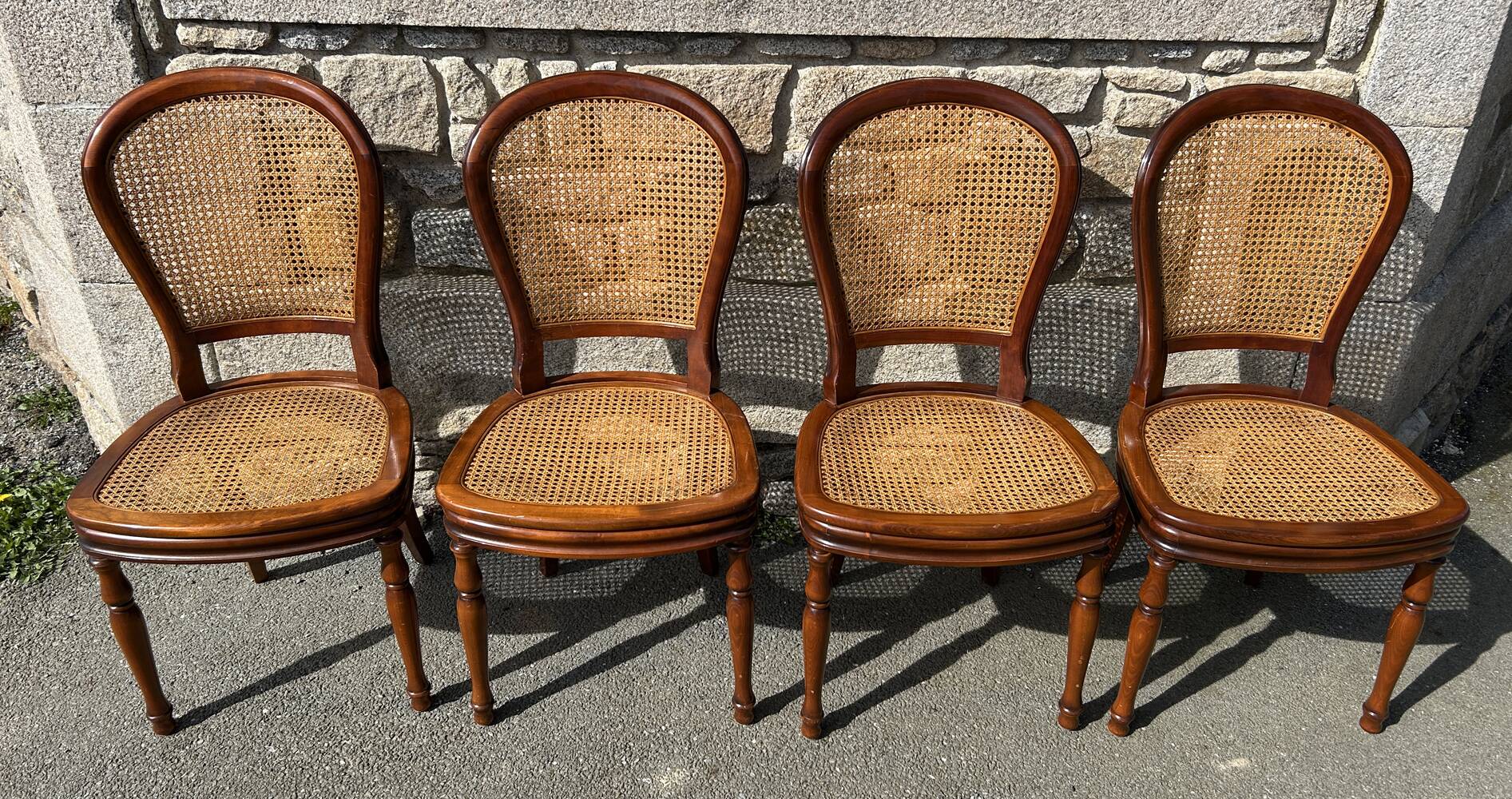 Four caned and wood chairs, Louis Philippe style, vintage, 1960s