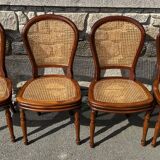 Four caned and wood chairs, Louis Philippe style, vintage, 1960s