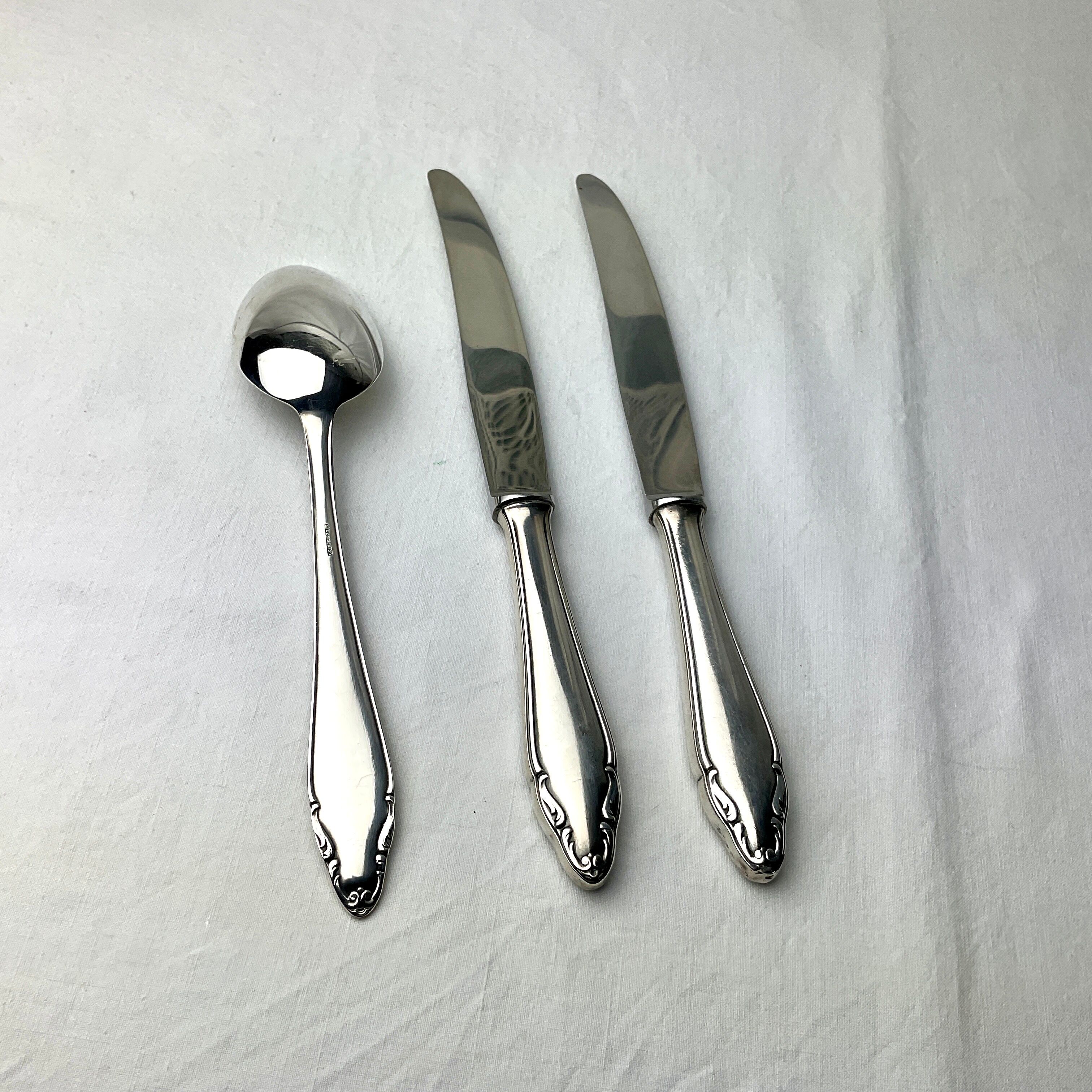 Paire de couteaux et cuillère de table argent Deetjen 100