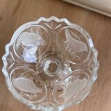 Pressed glass candy box with bird decor – 17 cm – Perfect condition