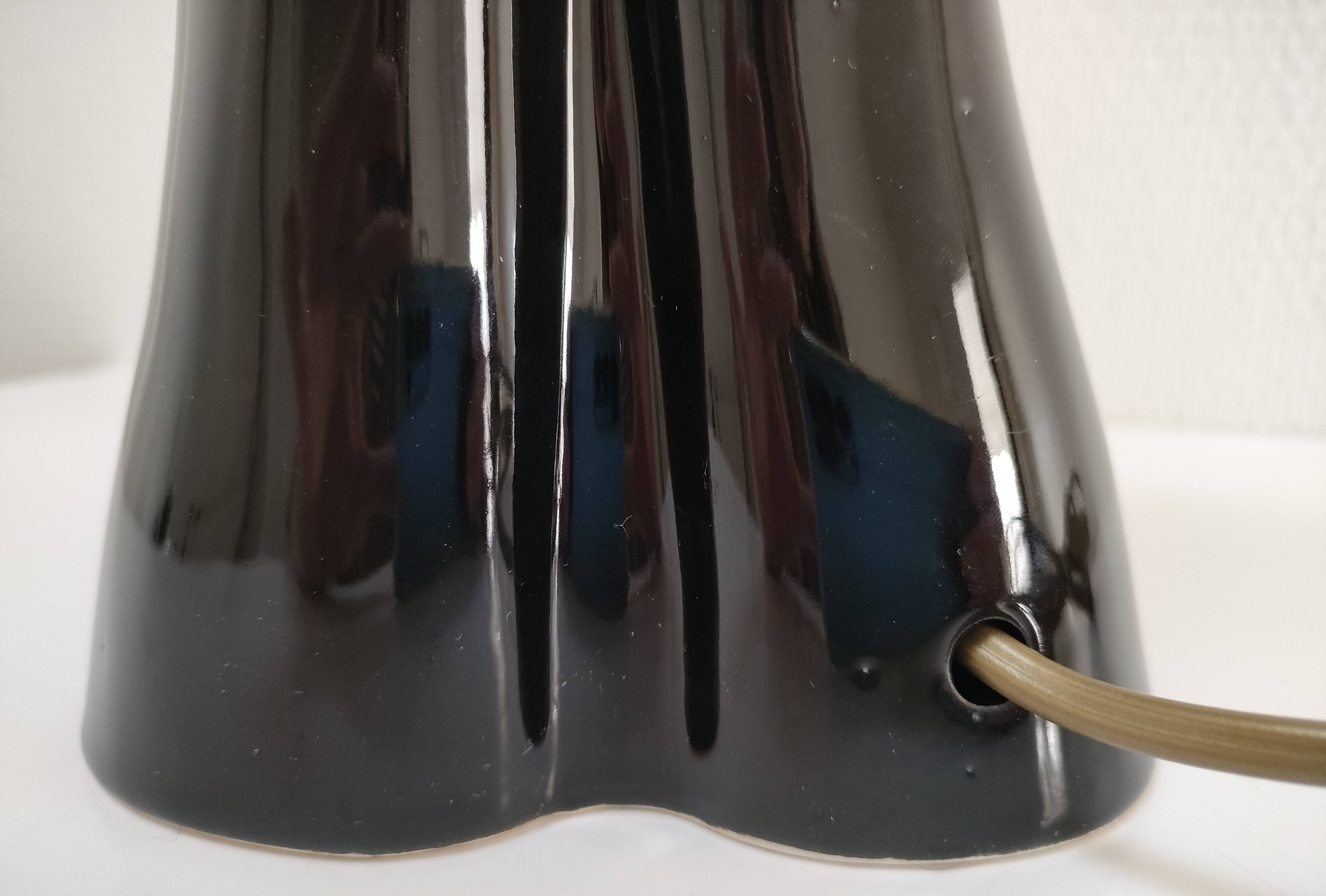Black ceramic and opaline design hand lamp 90s