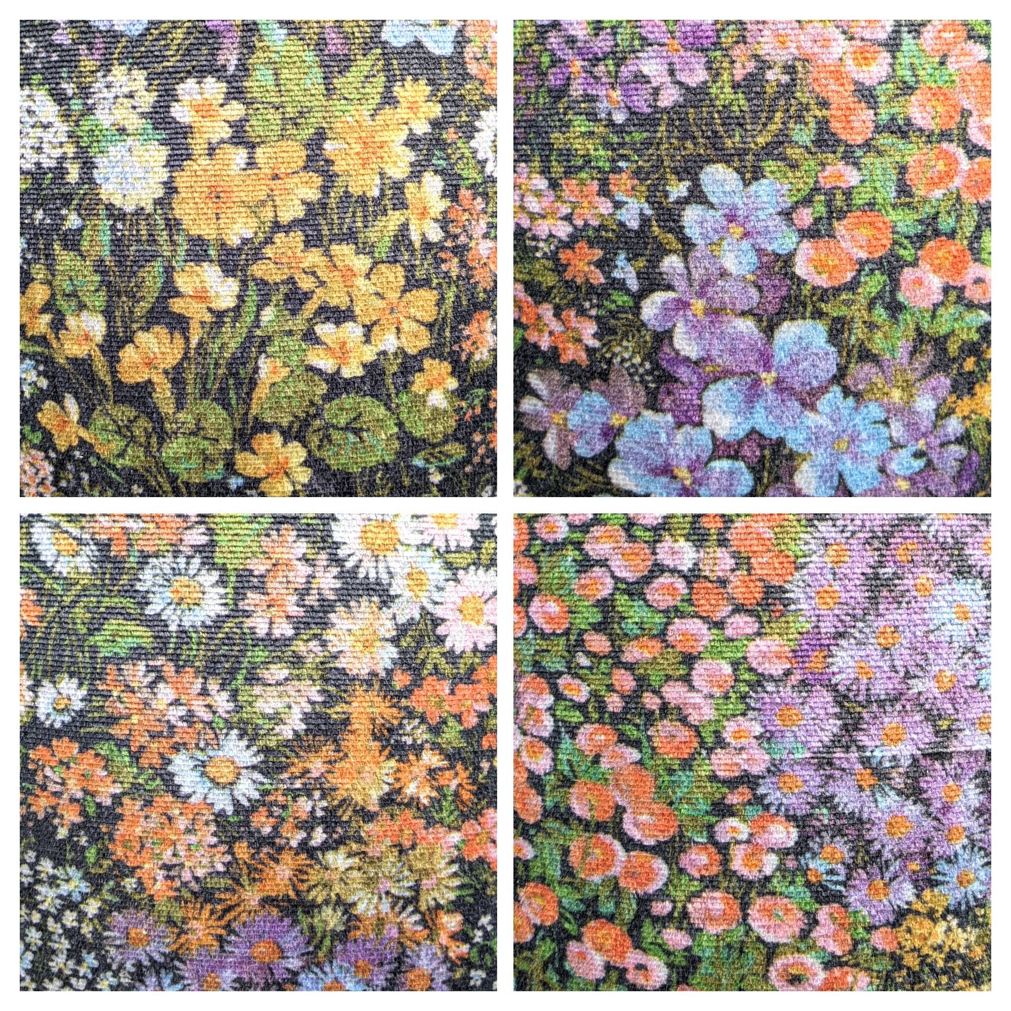 70s brass table lamp with floral velvet shade