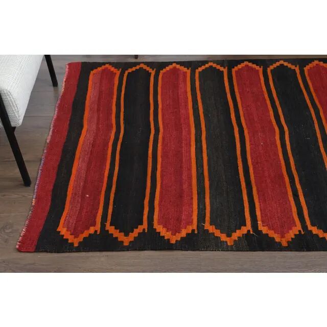 1970s vintage Turkish hand-knotted wool cotton red runner rug 118x330